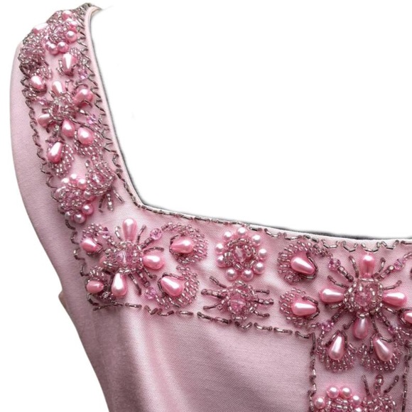 Vintage 60s Mod pink beaded silk cocktail dress - Picture 2 of 5